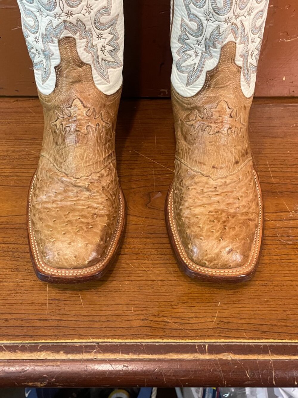 LUCCHESE Women's Size 10 B Exotic Full Ostrich Bone Tan Chocolate Cowboy Boots - Picture 10 of 10